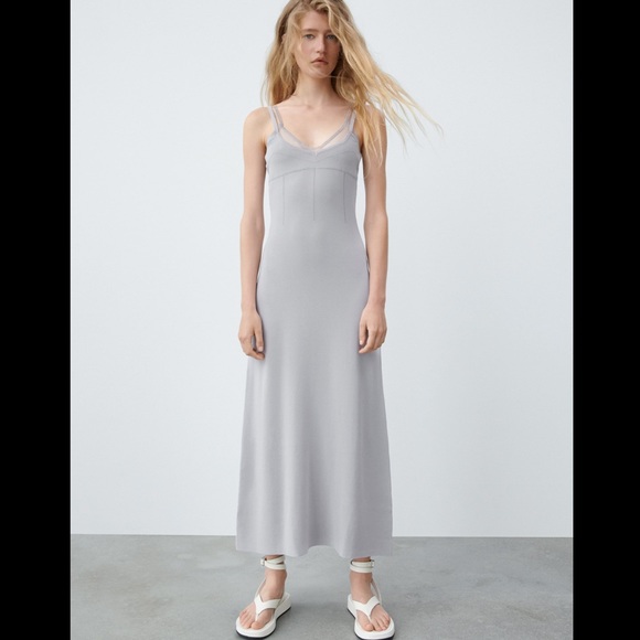 Zara | Dresses | Zara Special Edition Gray Combination Tulle Knit Dress |  Poshmark